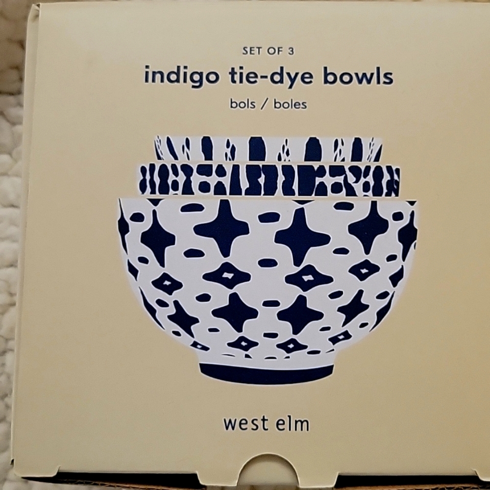 West Elm Indigp tie-dye nesting bowls